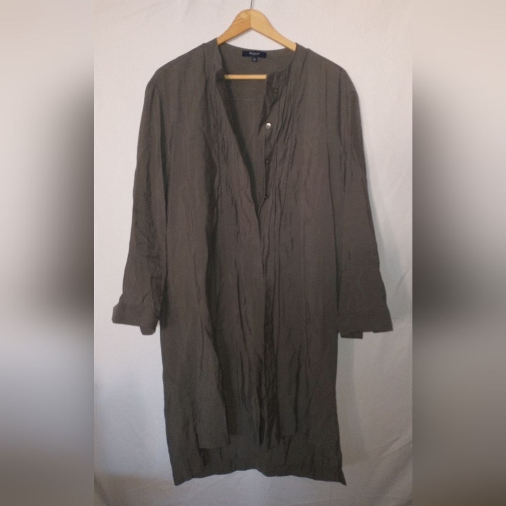 Madewell Lag And Look Olive Green Long Sleeve Button Down Tunic Dress Large